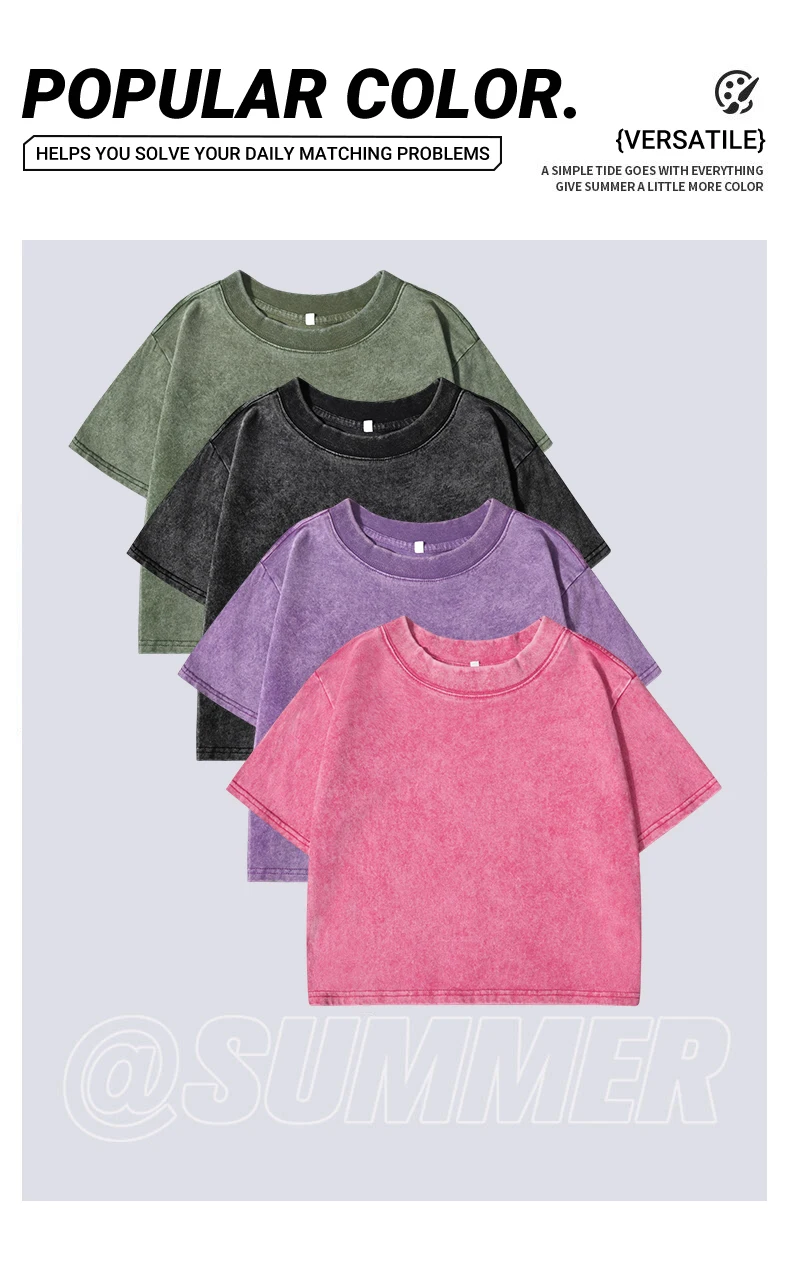 100% Cotton Washed T-Shirts For Women Loose O-Neck Crop Tops Y2k Street Female Clothes Summer Casual Vintage Short Sleeve Tees