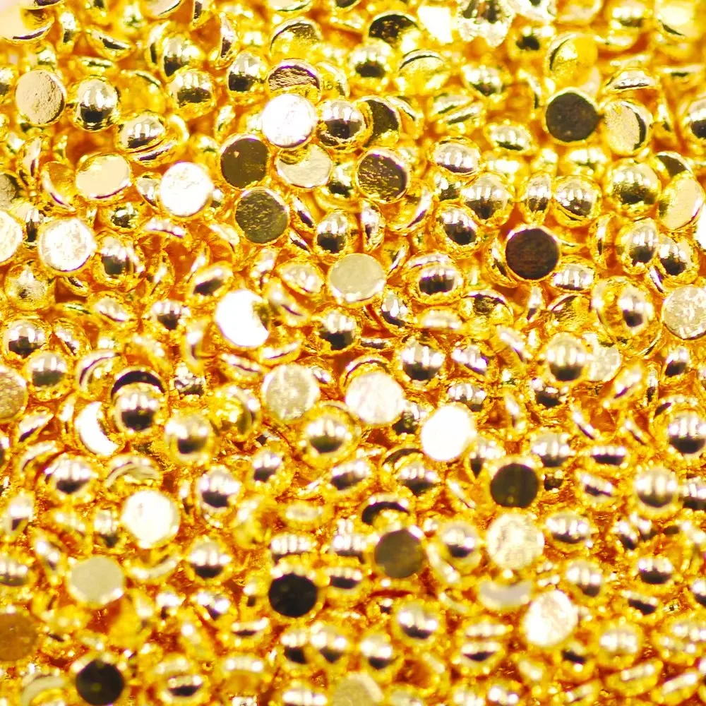 1000Pcs Gold 1/1.5/2mm Nail Art Rhinestones Metal Nail Beads Alloy Gem Stones Flatback Nail Art Charms For Manicure 3D Stones