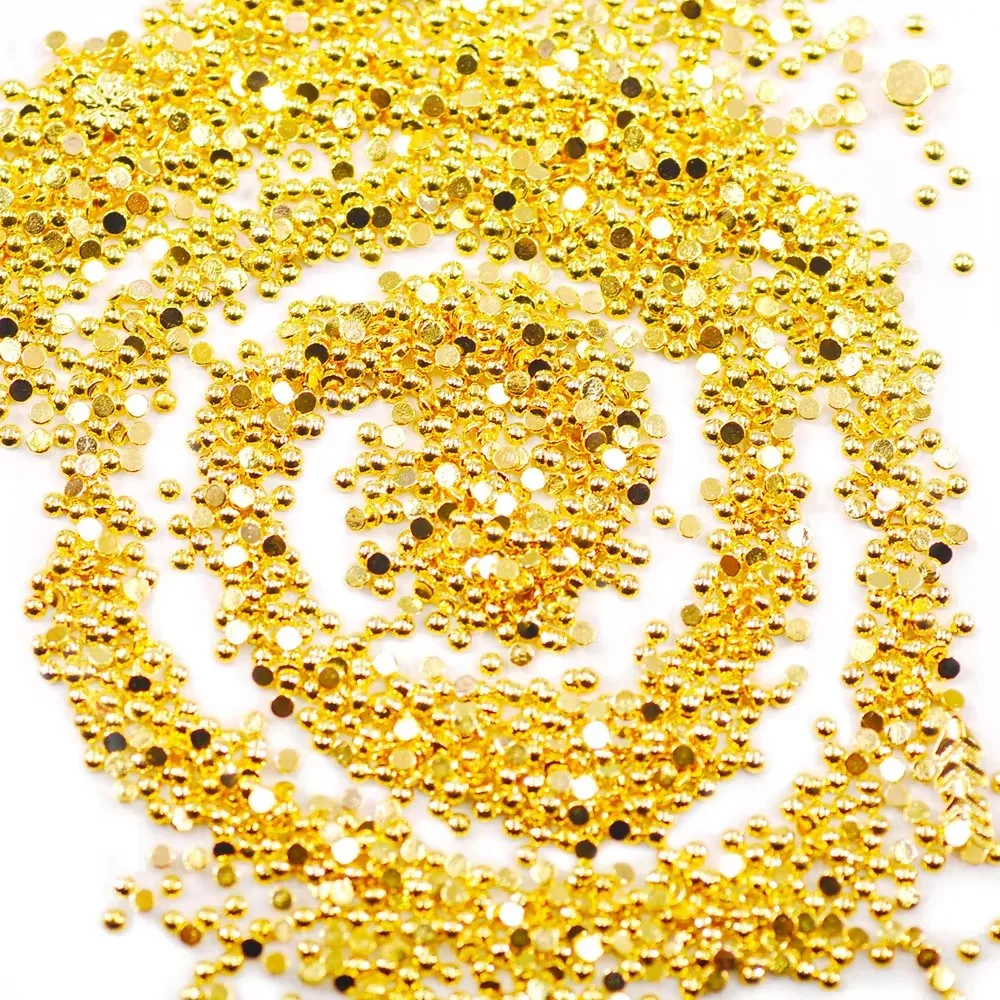 1000Pcs Gold 1/1.5/2mm Nail Art Rhinestones Metal Nail Beads Alloy Gem Stones Flatback Nail Art Charms For Manicure 3D Stones