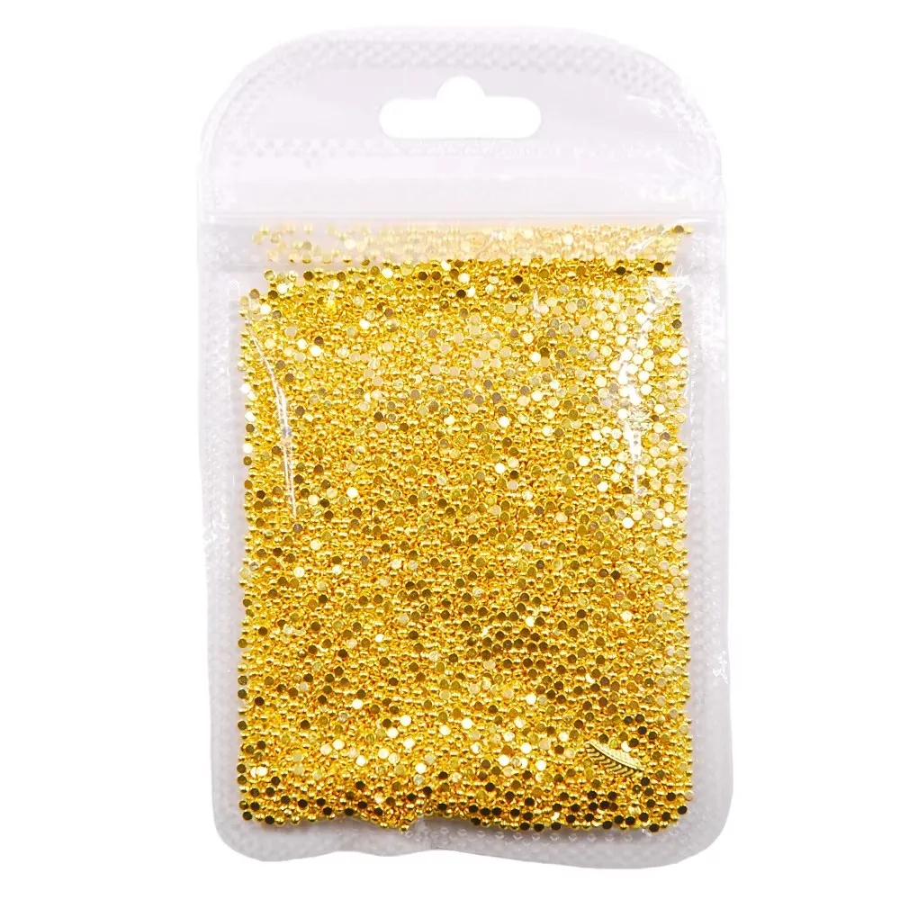 1000Pcs Gold 1/1.5/2mm Nail Art Rhinestones Metal Nail Beads Alloy Gem Stones Flatback Nail Art Charms For Manicure 3D Stones