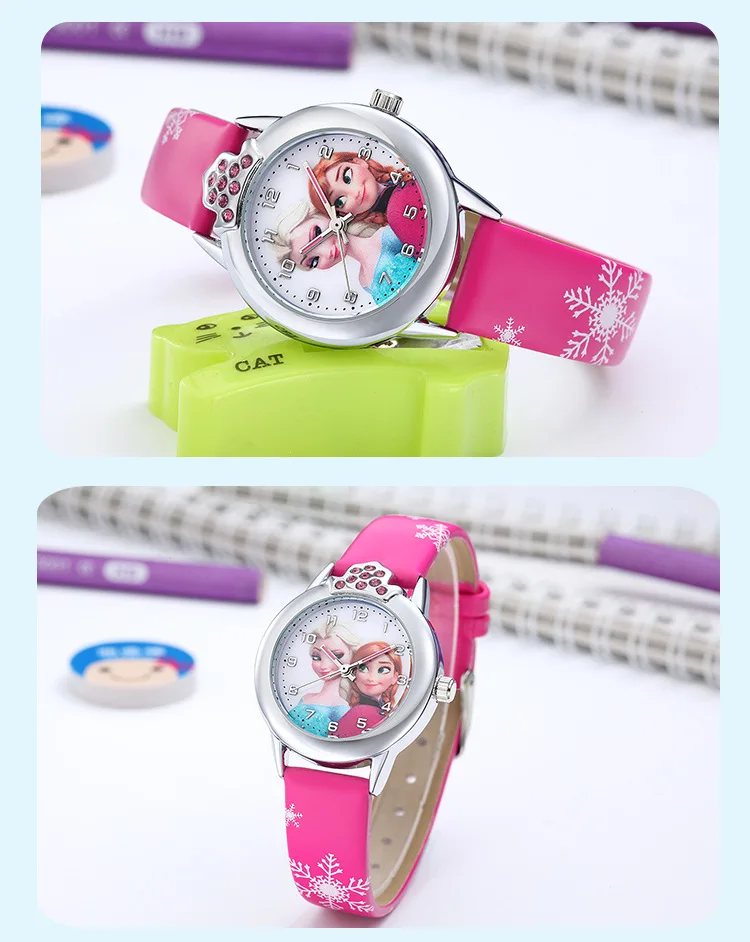 Elsa Watch Girls Elsa Princess Kids Watches Leather Strap Cute Children's Cartoon Wristwatches Gifts for Kids Girl Frozen Clock