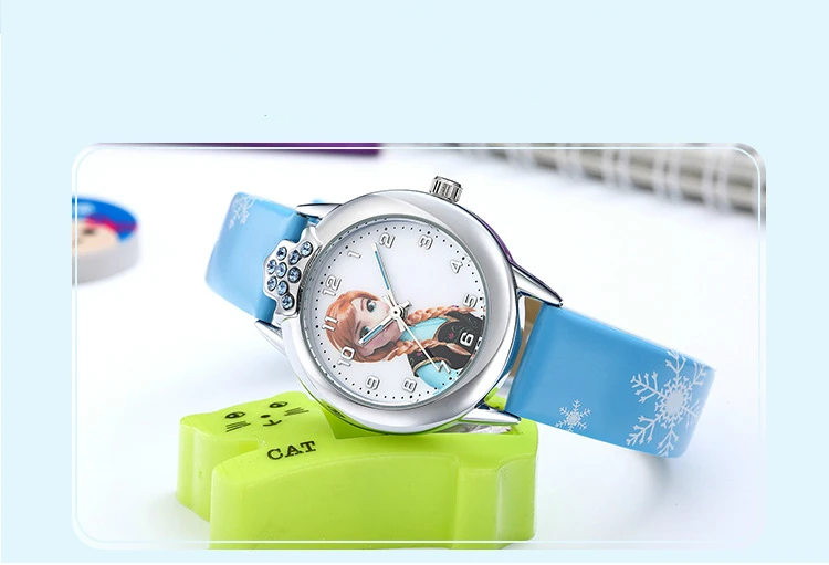 Elsa Watch Girls Elsa Princess Kids Watches Leather Strap Cute Children's Cartoon Wristwatches Gifts for Kids Girl Frozen Clock