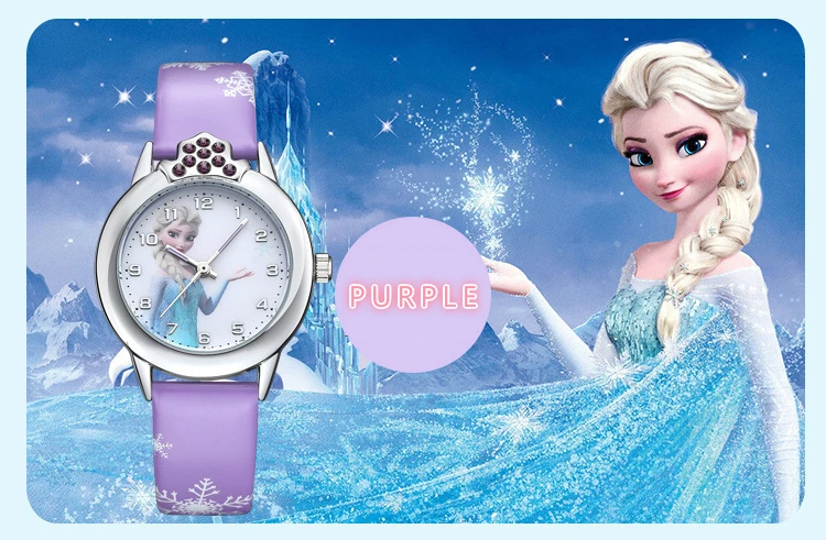 Elsa Watch Girls Elsa Princess Kids Watches Leather Strap Cute Children's Cartoon Wristwatches Gifts for Kids Girl Frozen Clock