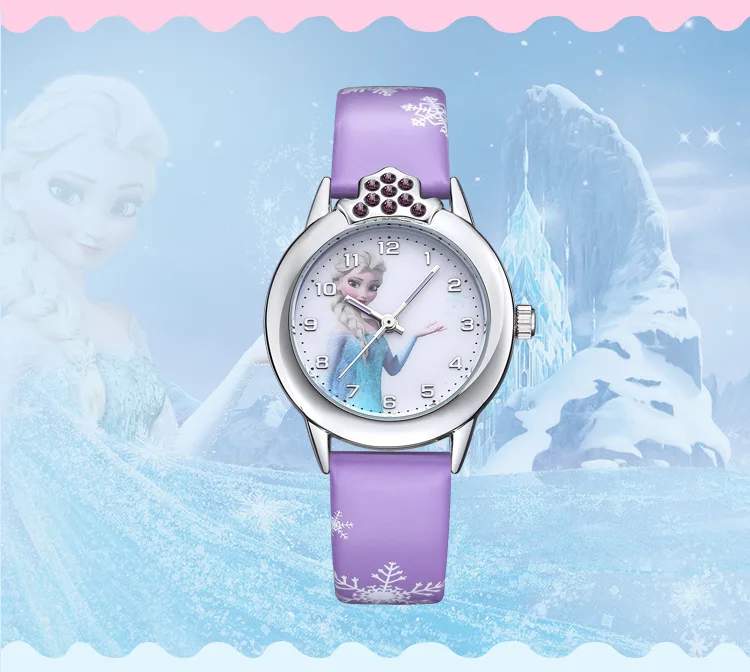 Elsa Watch Girls Elsa Princess Kids Watches Leather Strap Cute Children's Cartoon Wristwatches Gifts for Kids Girl Frozen Clock