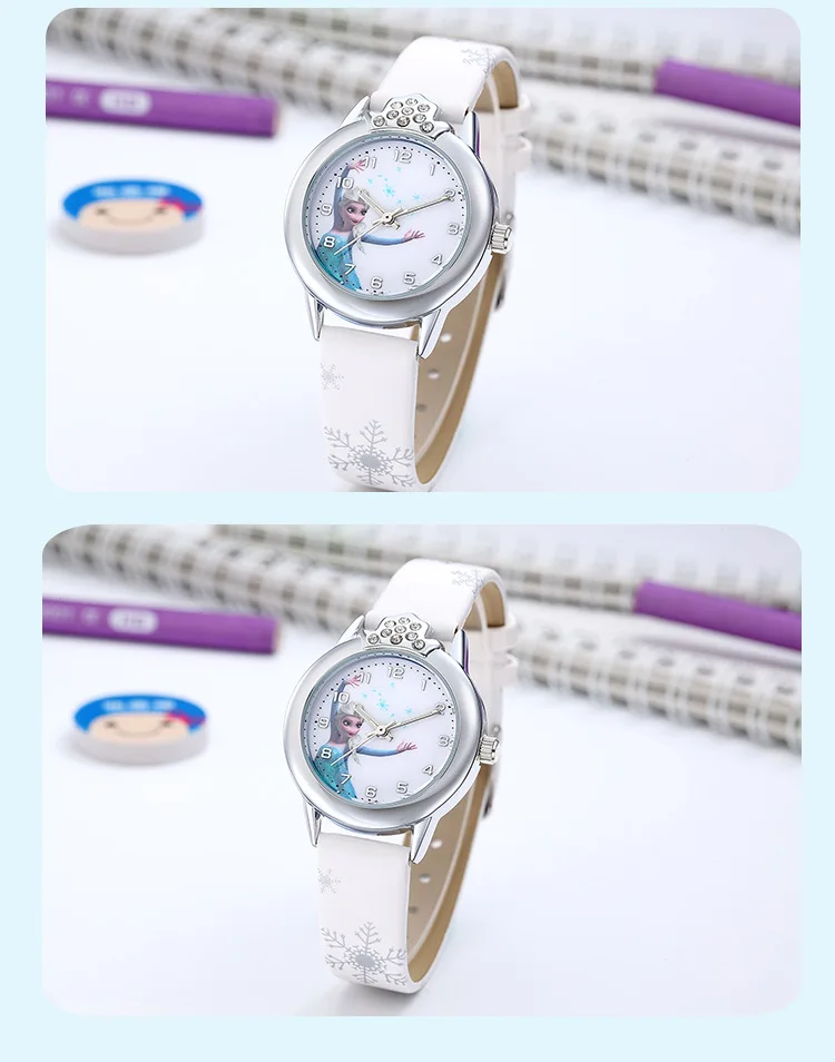Elsa Watch Girls Elsa Princess Kids Watches Leather Strap Cute Children's Cartoon Wristwatches Gifts for Kids Girl Frozen Clock