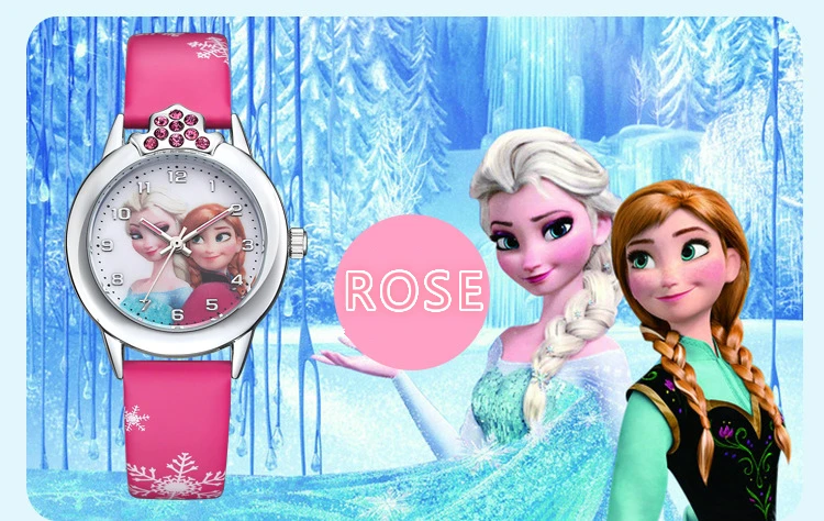 Elsa Watch Girls Elsa Princess Kids Watches Leather Strap Cute Children's Cartoon Wristwatches Gifts for Kids Girl Frozen Clock