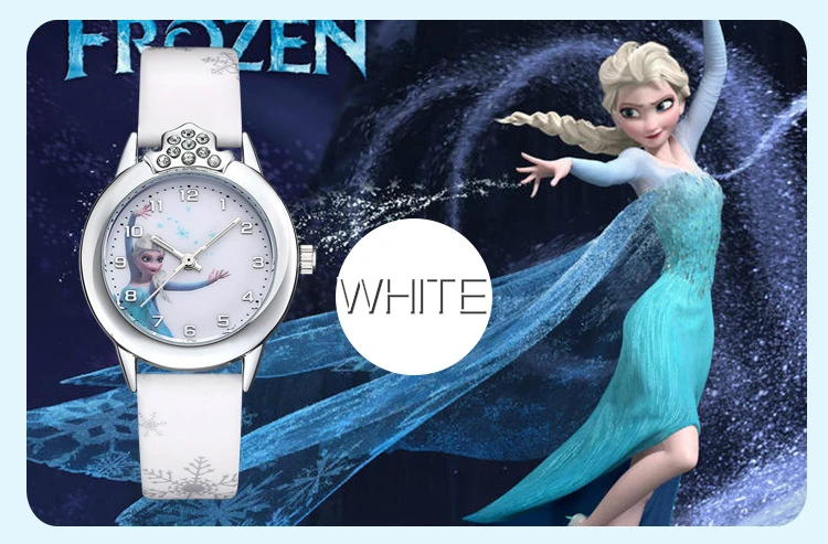 Elsa Watch Girls Elsa Princess Kids Watches Leather Strap Cute Children's Cartoon Wristwatches Gifts for Kids Girl Frozen Clock