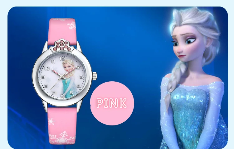 Elsa Watch Girls Elsa Princess Kids Watches Leather Strap Cute Children's Cartoon Wristwatches Gifts for Kids Girl Frozen Clock