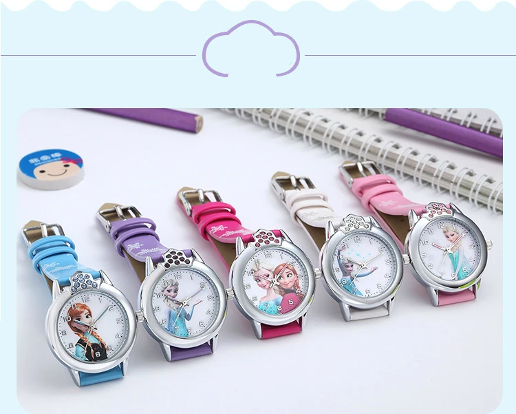 Elsa Watch Girls Elsa Princess Kids Watches Leather Strap Cute Children's Cartoon Wristwatches Gifts for Kids Girl Frozen Clock