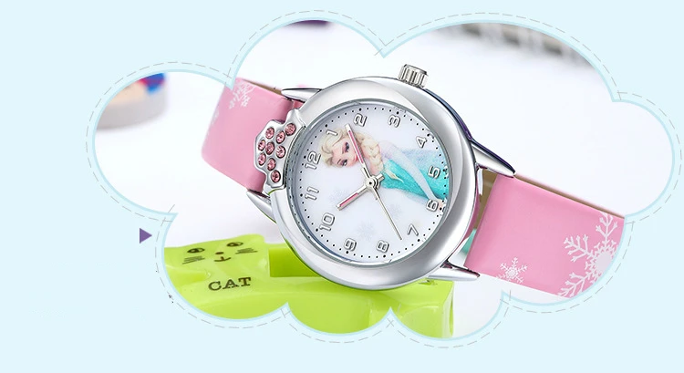 Elsa Watch Girls Elsa Princess Kids Watches Leather Strap Cute Children's Cartoon Wristwatches Gifts for Kids Girl Frozen Clock