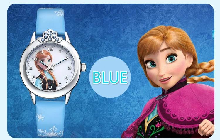 Elsa Watch Girls Elsa Princess Kids Watches Leather Strap Cute Children's Cartoon Wristwatches Gifts for Kids Girl Frozen Clock