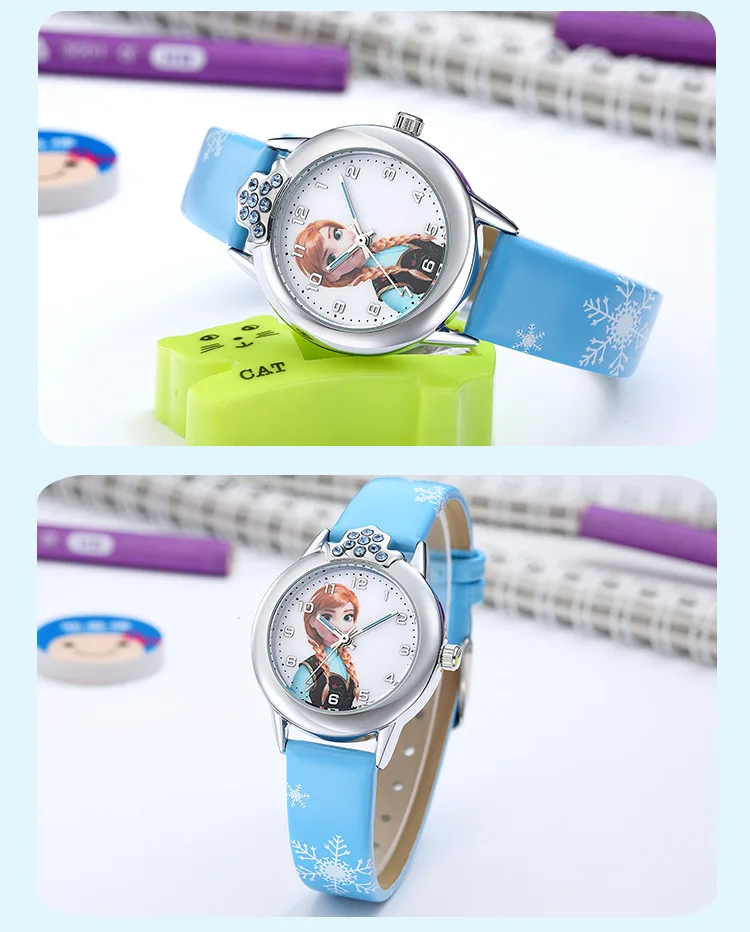 Elsa Watch Girls Elsa Princess Kids Watches Leather Strap Cute Children's Cartoon Wristwatches Gifts for Kids Girl Frozen Clock
