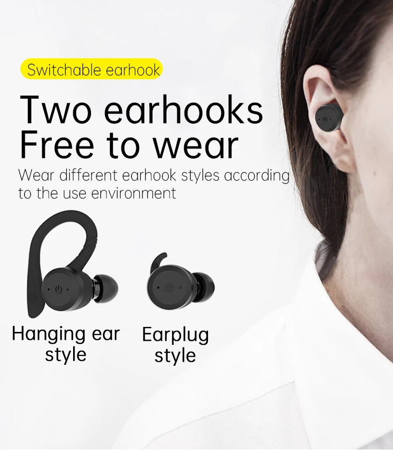 20 Hours Play Time Swimming Waterproof Bluetooth Earphone Dual Wear Style Sport Wireless Headset TWS IPX7 Earbuds Stereo