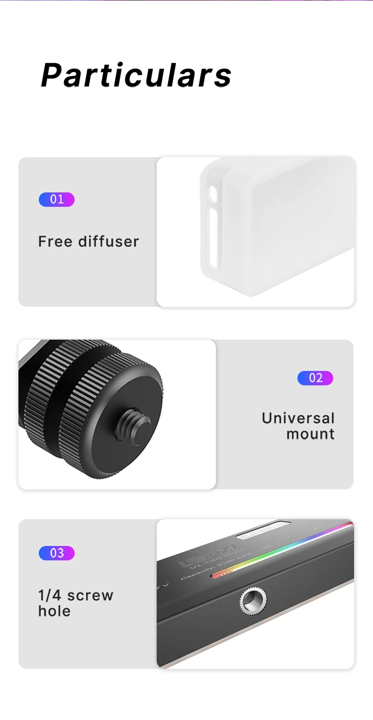 Ulanzi VL120 RGB Camera Light with Diffuser 2500-9000K CRI 95+ 3100mAh LED Video Light Panel for Camera Phone Photography Lights