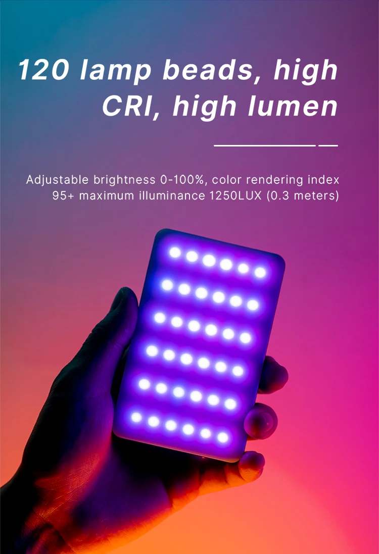 Ulanzi VL120 RGB Camera Light with Diffuser 2500-9000K CRI 95+ 3100mAh LED Video Light Panel for Camera Phone Photography Lights