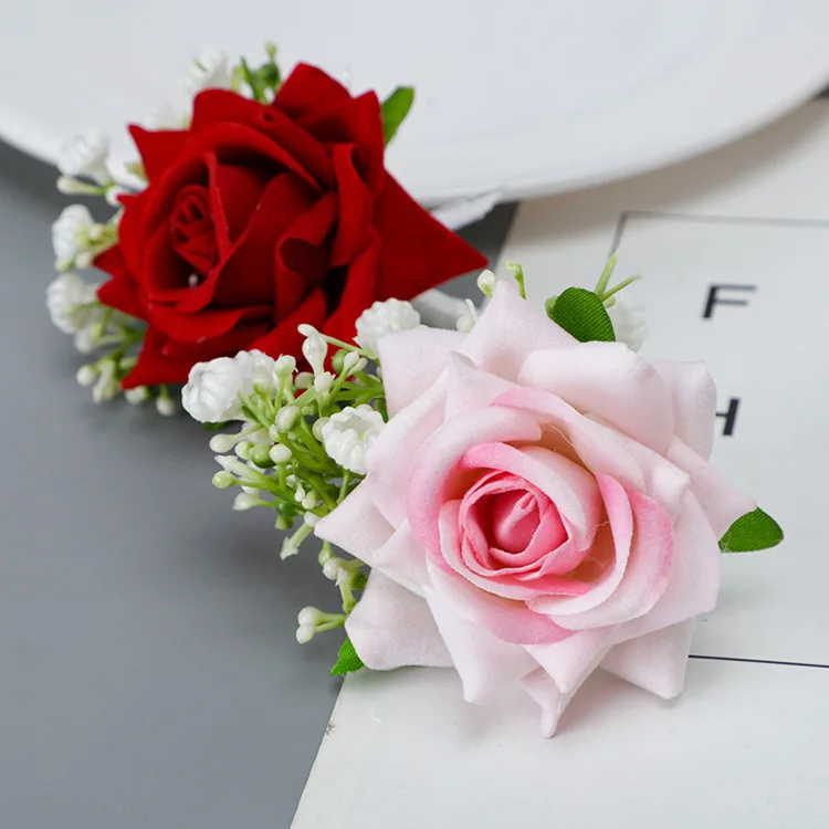 6PCS/set Rose Corsage Flower Boutonniere for Men Groom Prom Cocktail Party Artificial Flower Wedding Graduation Event Flower