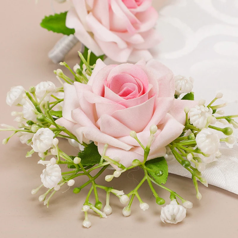 6PCS/set Rose Corsage Flower Boutonniere for Men Groom Prom Cocktail Party Artificial Flower Wedding Graduation Event Flower