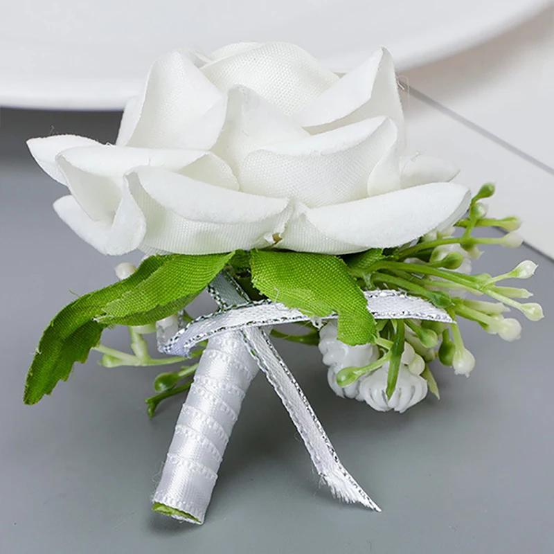 6PCS/set Rose Corsage Flower Boutonniere for Men Groom Prom Cocktail Party Artificial Flower Wedding Graduation Event Flower