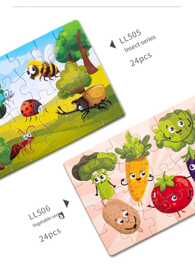 24PCS Kids Puzzle Cute Animal Undersea Cartoon Low Difficulty Drawing Small Challenge Educational Toys Gifts Kindergarten Toys