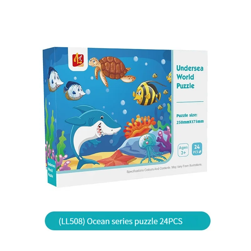 24PCS Kids Puzzle Cute Animal Undersea Cartoon Low Difficulty Drawing Small Challenge Educational Toys Gifts Kindergarten Toys