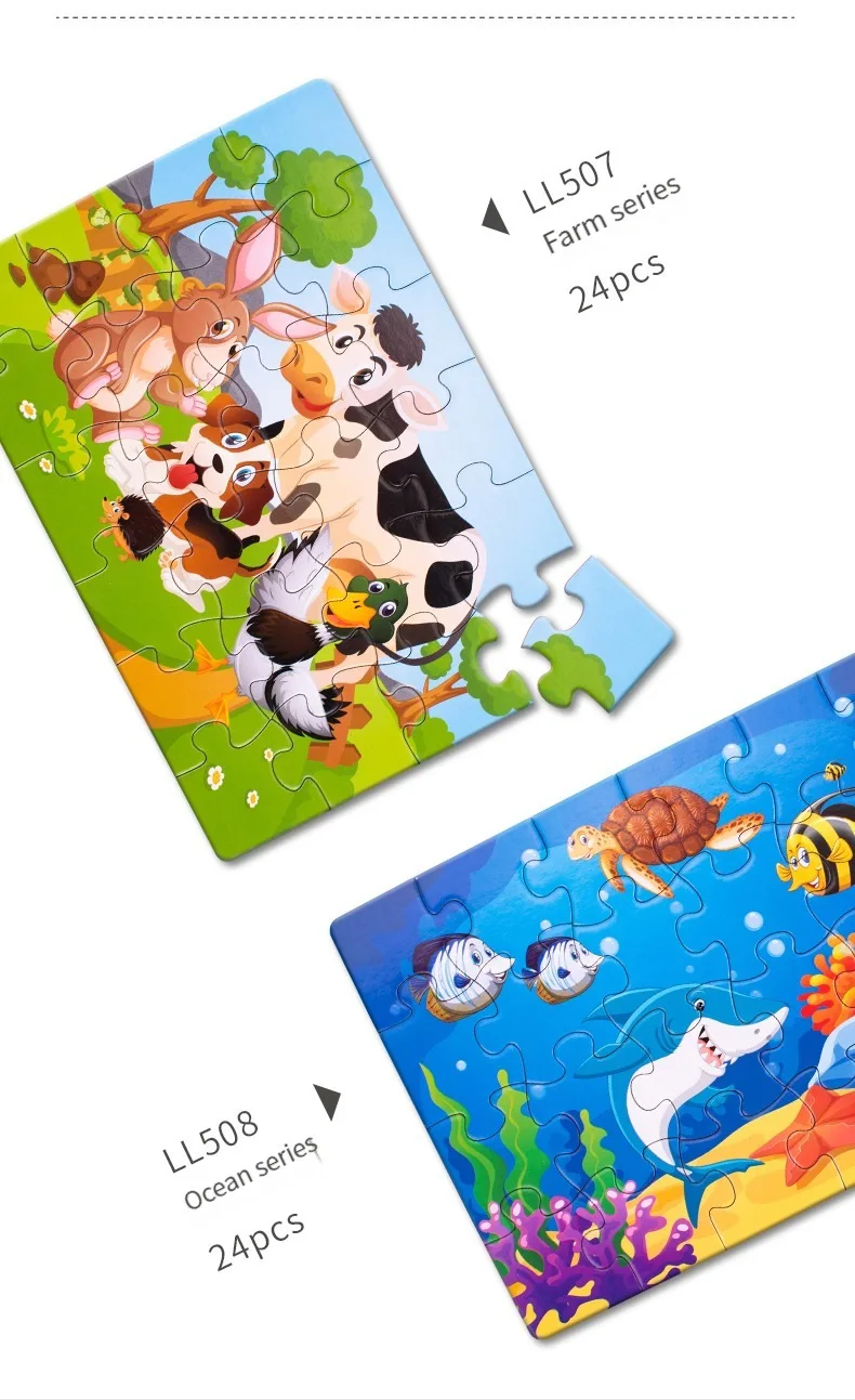 24PCS Kids Puzzle Cute Animal Undersea Cartoon Low Difficulty Drawing Small Challenge Educational Toys Gifts Kindergarten Toys