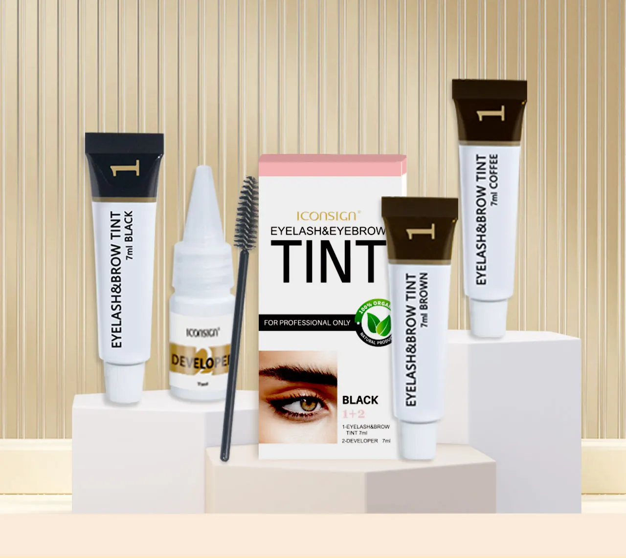 ICONSIGN Eyelashes and Eyebrow Tint Dye Eyebrow Dye Waterproof Long-lasting Eyebrow Brow Kit Semi Permanent Eyebrow Black Brown