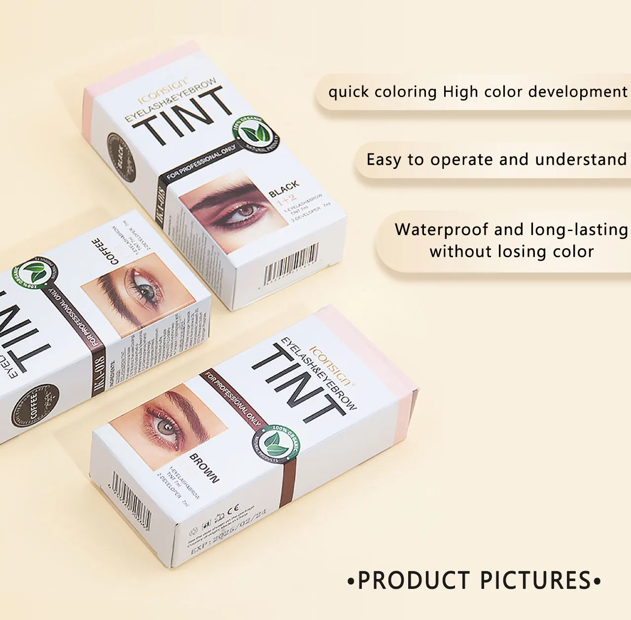 ICONSIGN Eyelashes and Eyebrow Tint Dye Eyebrow Dye Waterproof Long-lasting Eyebrow Brow Kit Semi Permanent Eyebrow Black Brown