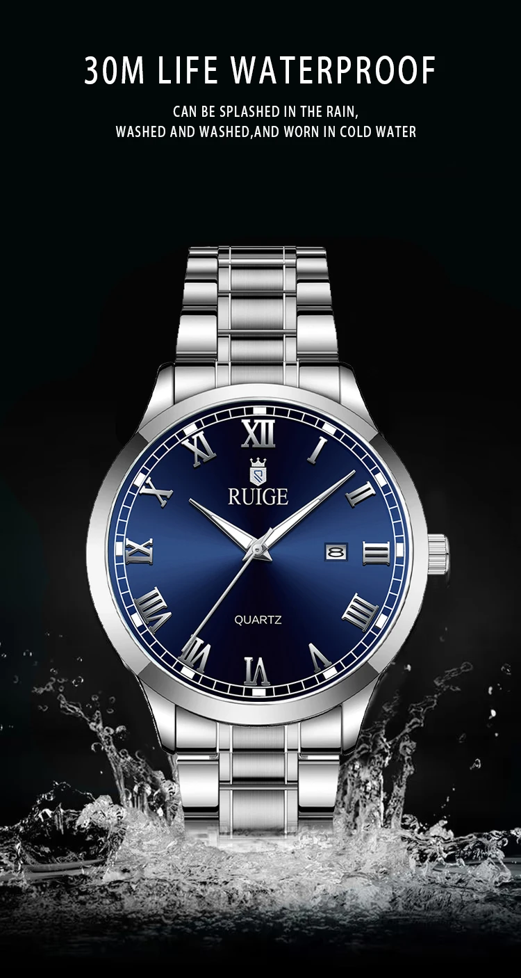 RUIGE Fashion Men's Watch Roman Scale Minimalist Men's Famous Watch Night Glow Waterproof Trendy Watch
