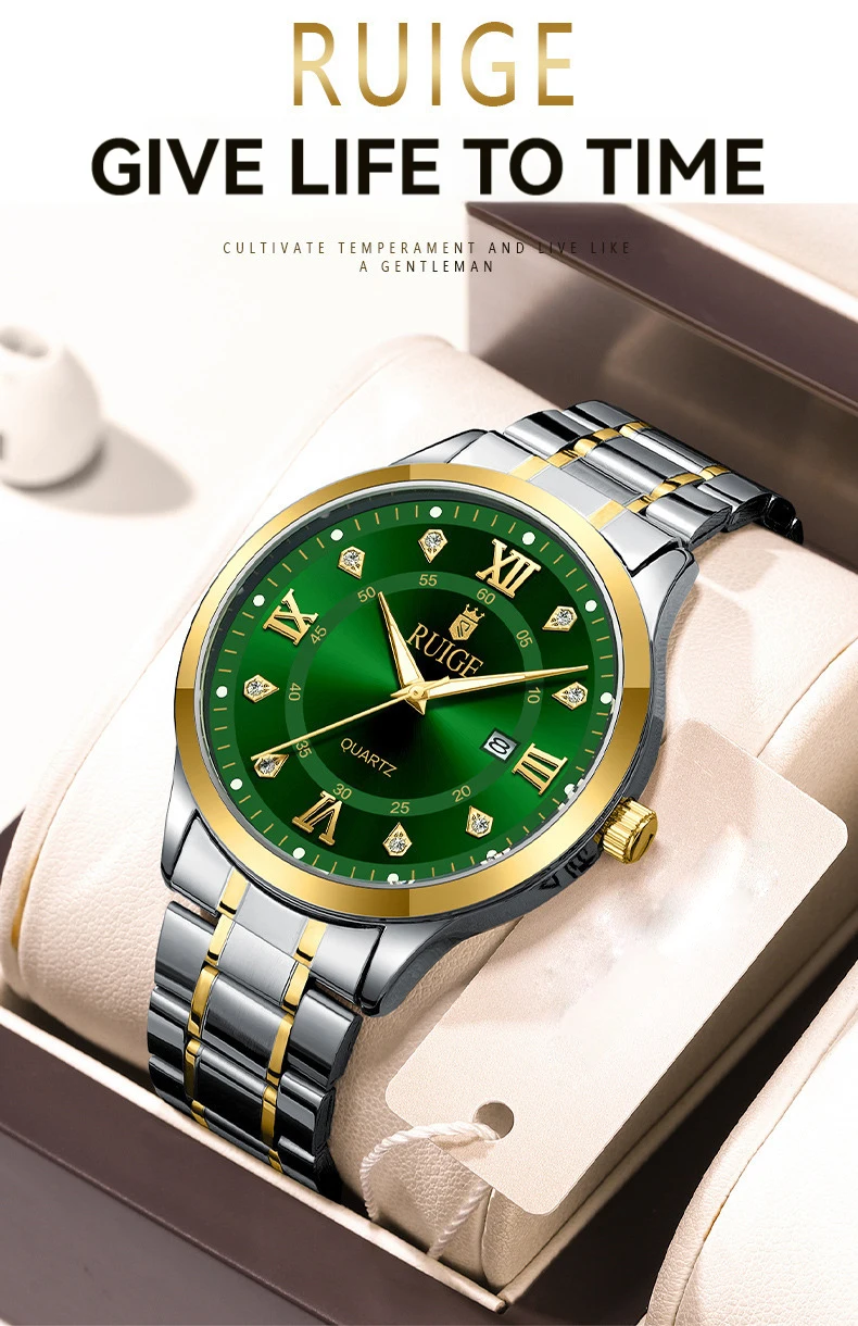 RUIGE Fashion Men's Watch Roman Scale Minimalist Men's Famous Watch Night Glow Waterproof Trendy Watch
