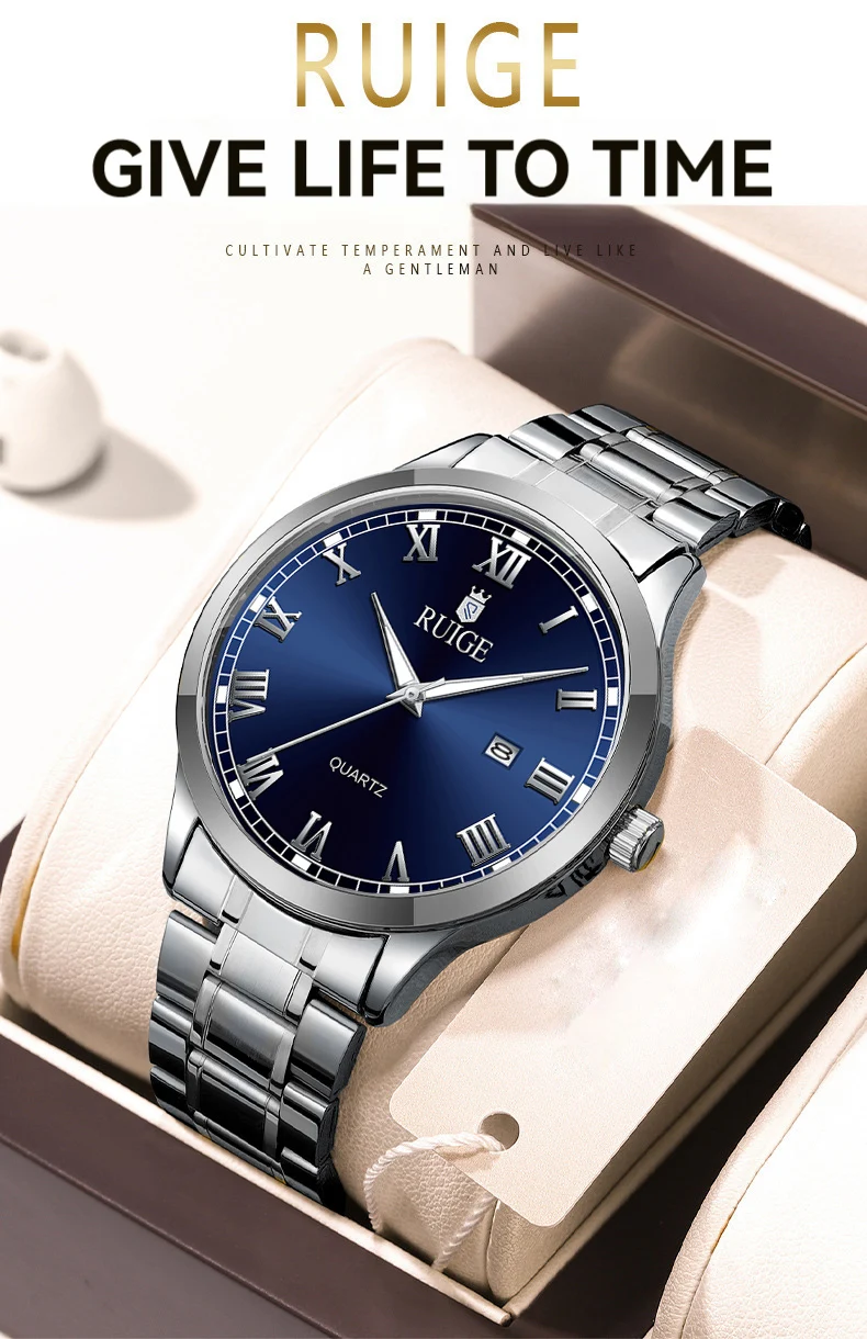 RUIGE Fashion Men's Watch Roman Scale Minimalist Men's Famous Watch Night Glow Waterproof Trendy Watch