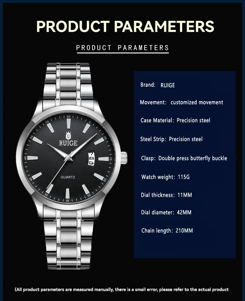 RUIGE Fashion Men's Watch Roman Scale Minimalist Men's Famous Watch Night Glow Waterproof Trendy Watch