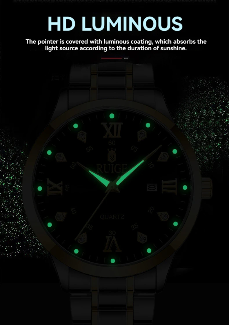 RUIGE Fashion Men's Watch Roman Scale Minimalist Men's Famous Watch Night Glow Waterproof Trendy Watch