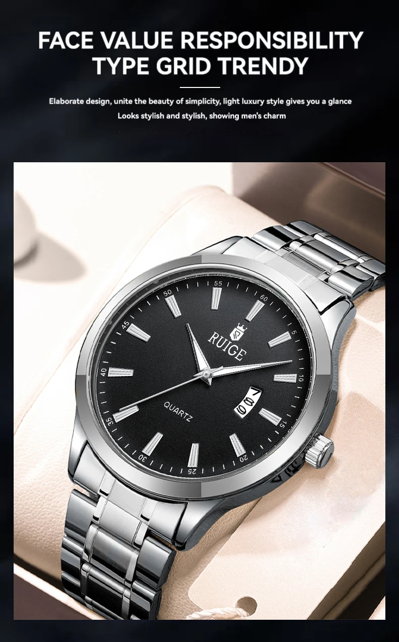 RUIGE Fashion Men's Watch Roman Scale Minimalist Men's Famous Watch Night Glow Waterproof Trendy Watch