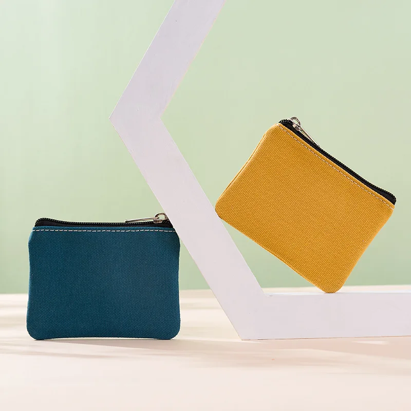 DIY Plain Canvas Cotton Bag Pure Zipper Coin Key Bag Money Pocket Women Men Hand-held Coin Purse Small Wallet Kid