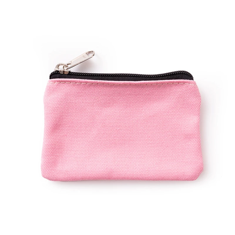 DIY Plain Canvas Cotton Bag Pure Zipper Coin Key Bag Money Pocket Women Men Hand-held Coin Purse Small Wallet Kid