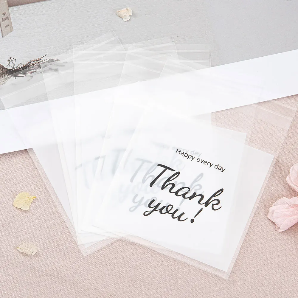 50-100pcs Thank You Gift Bags Candy Cookie Packaging Plastic Adhesive Pouch for Wedding Birthday Favors Small Business Supplies
