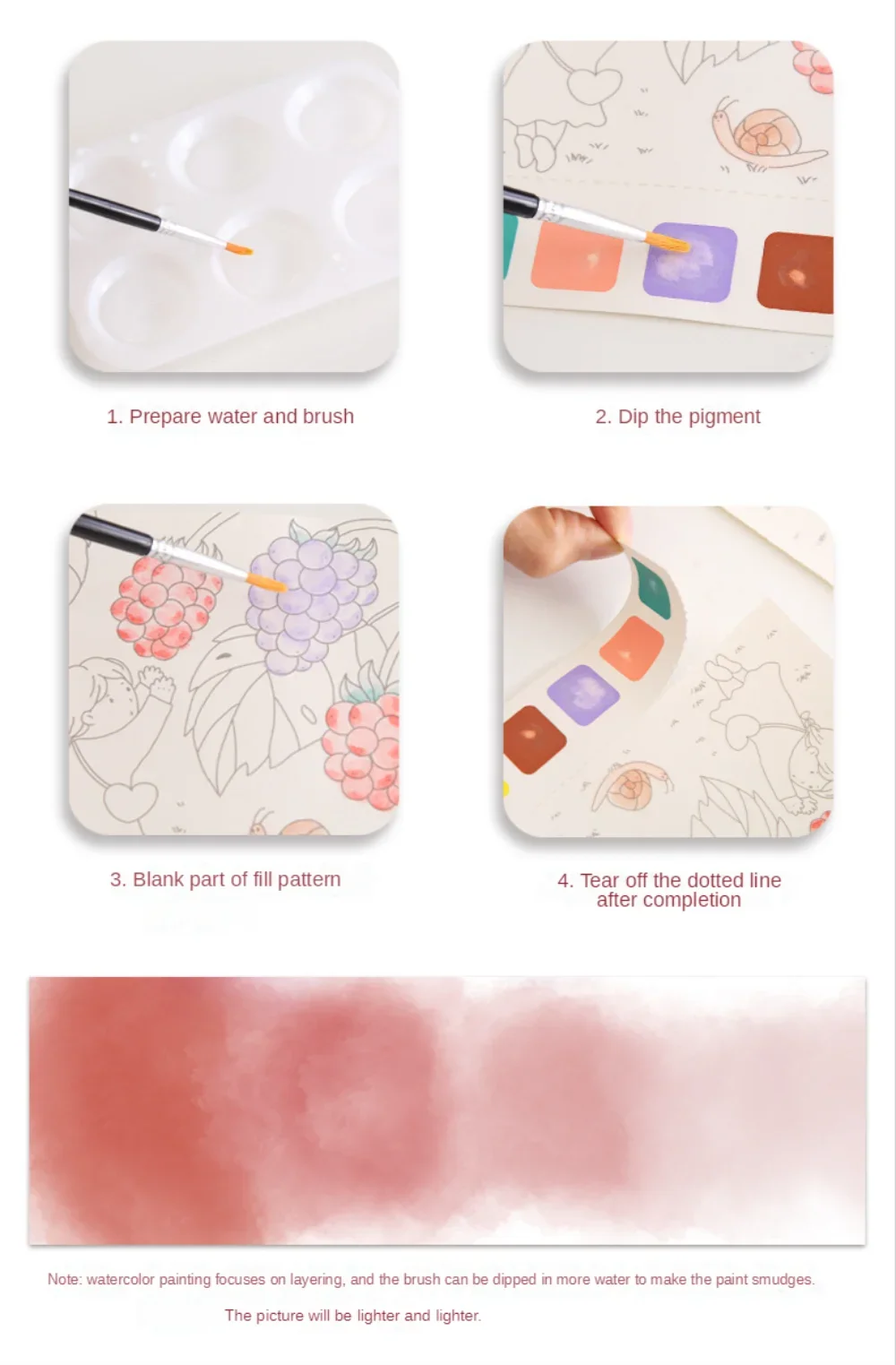 20Sheets Creative Watercolor Painting Book for Kids Fairy Tale Animal Flowers Gouache Graffiti Drawing Picture Children DIY Toys