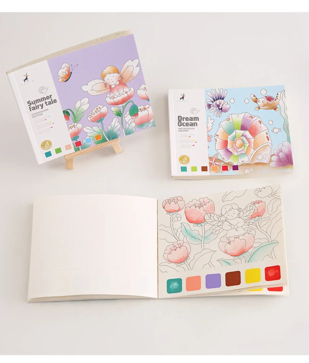 20Sheets Creative Watercolor Painting Book for Kids Fairy Tale Animal Flowers Gouache Graffiti Drawing Picture Children DIY Toys