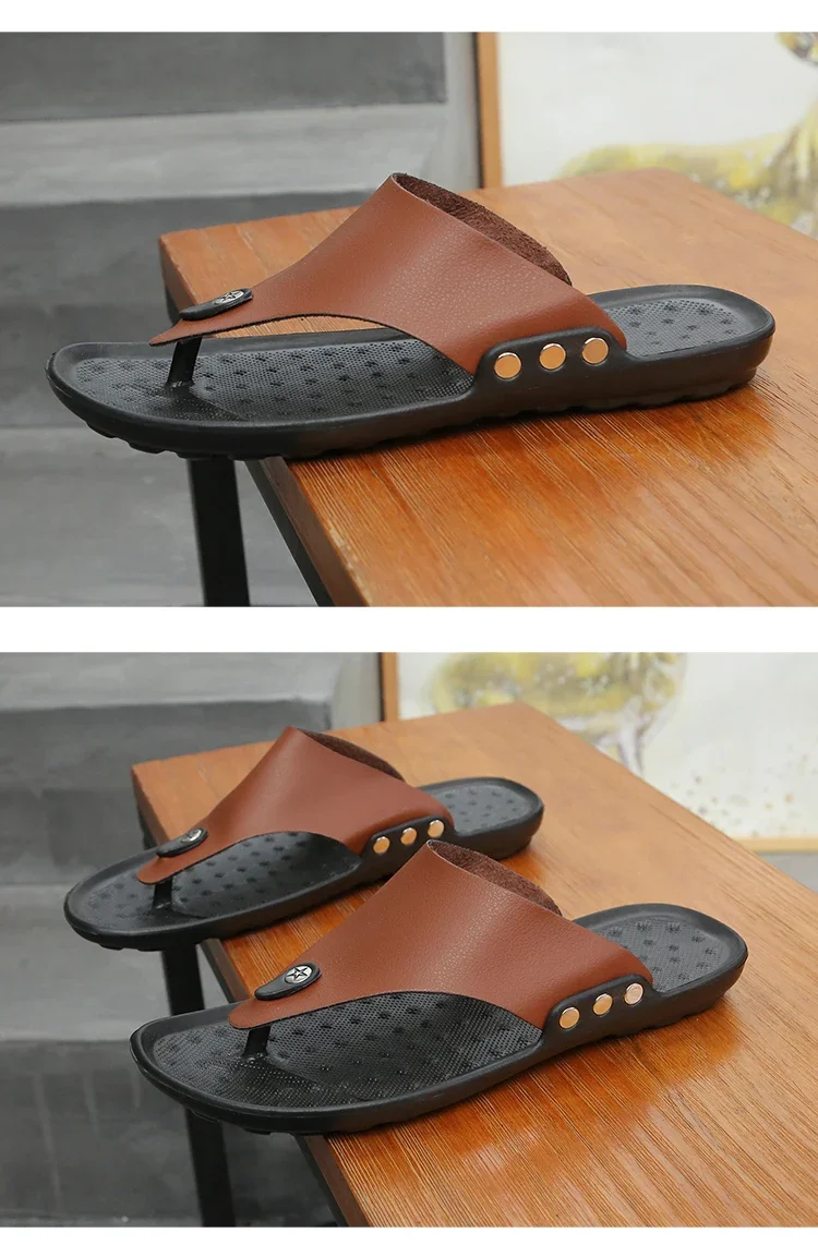 YRZL Summer Slippers Men Flip-Flops for Men Beach Slippers Brown Sandals Comfortable Shoes Non-Slip Bathroom Shoes Men Shoes