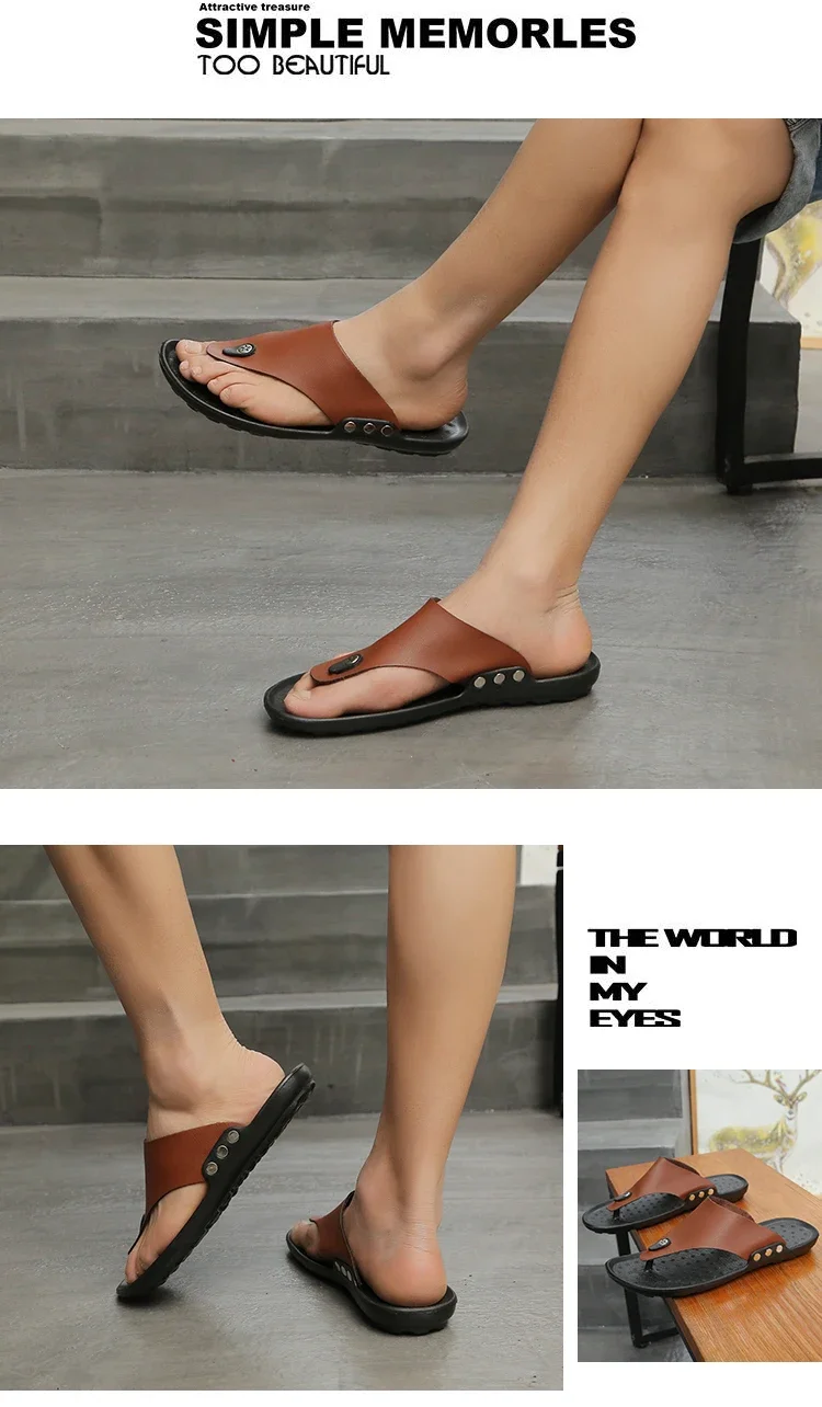YRZL Summer Slippers Men Flip-Flops for Men Beach Slippers Brown Sandals Comfortable Shoes Non-Slip Bathroom Shoes Men Shoes