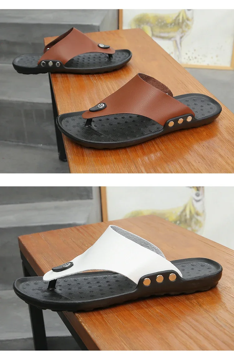 YRZL Summer Slippers Men Flip-Flops for Men Beach Slippers Brown Sandals Comfortable Shoes Non-Slip Bathroom Shoes Men Shoes