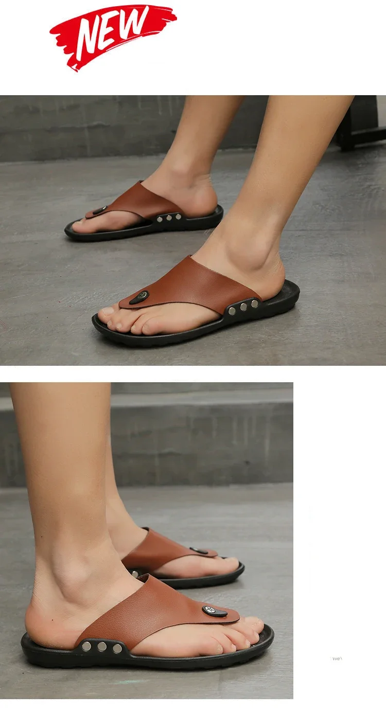 YRZL Summer Slippers Men Flip-Flops for Men Beach Slippers Brown Sandals Comfortable Shoes Non-Slip Bathroom Shoes Men Shoes