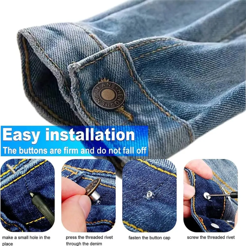 10Pcs/pack Jeans Waist Buttons 17mm Nail Free Adjustable Waist Extenders Buttons Detachable Clothing Pants Waist Buckle