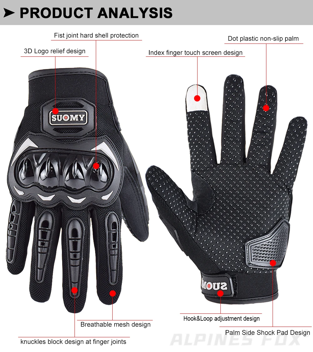 VEMAR Summer Motorcycle Gloves Men Black Full Finger Touchscreen Cycling ATV MTB Guantes Moto Luvas Bike Riding Glove Women Red