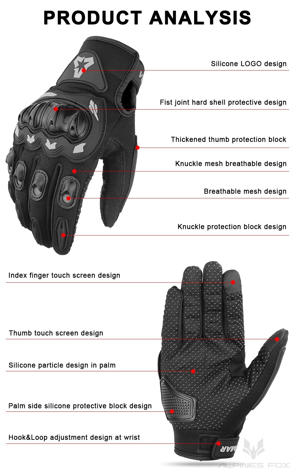 VEMAR Summer Motorcycle Gloves Men Black Full Finger Touchscreen Cycling ATV MTB Guantes Moto Luvas Bike Riding Glove Women Red