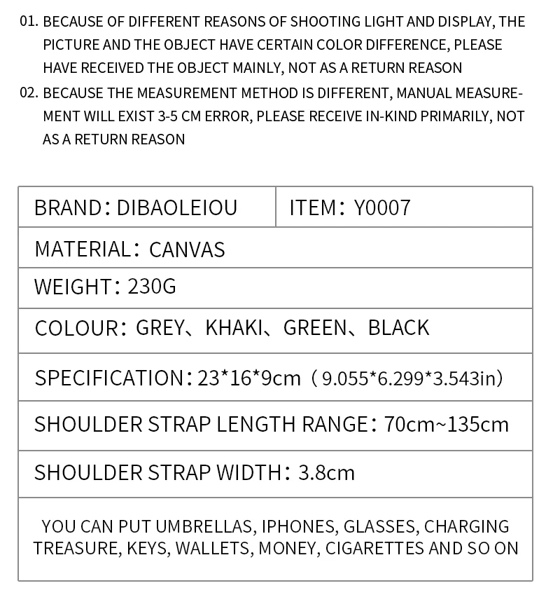 New High Quality Men's Crossbody Bag Canvas Men's Shoulder Bag Multi Functional Men's Messenger Bag Multi Pocket Men's Bag