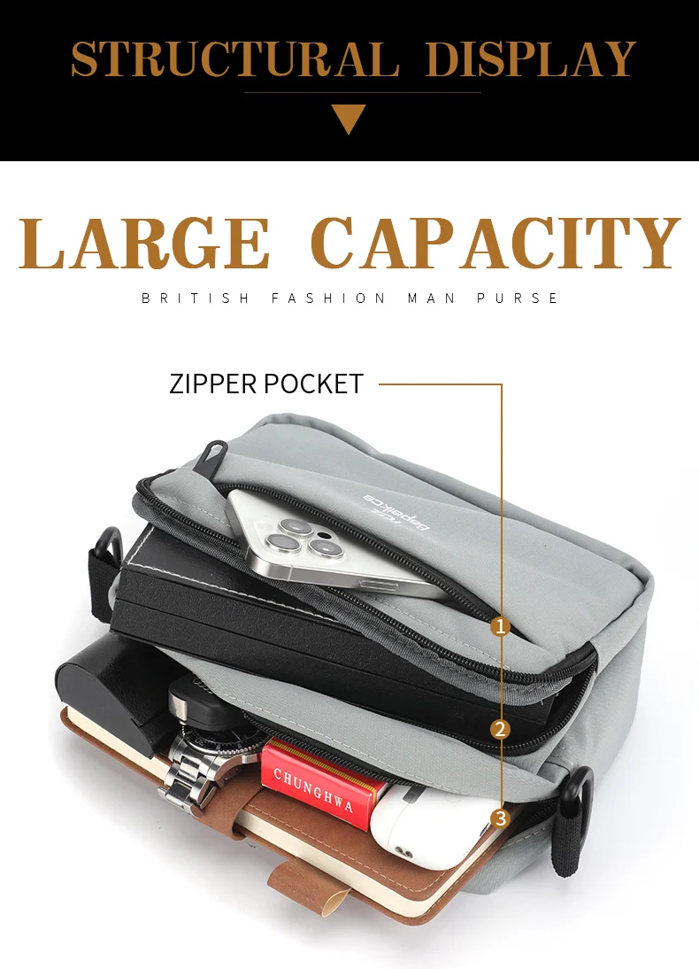 New High Quality Men's Crossbody Bag Canvas Men's Shoulder Bag Multi Functional Men's Messenger Bag Multi Pocket Men's Bag