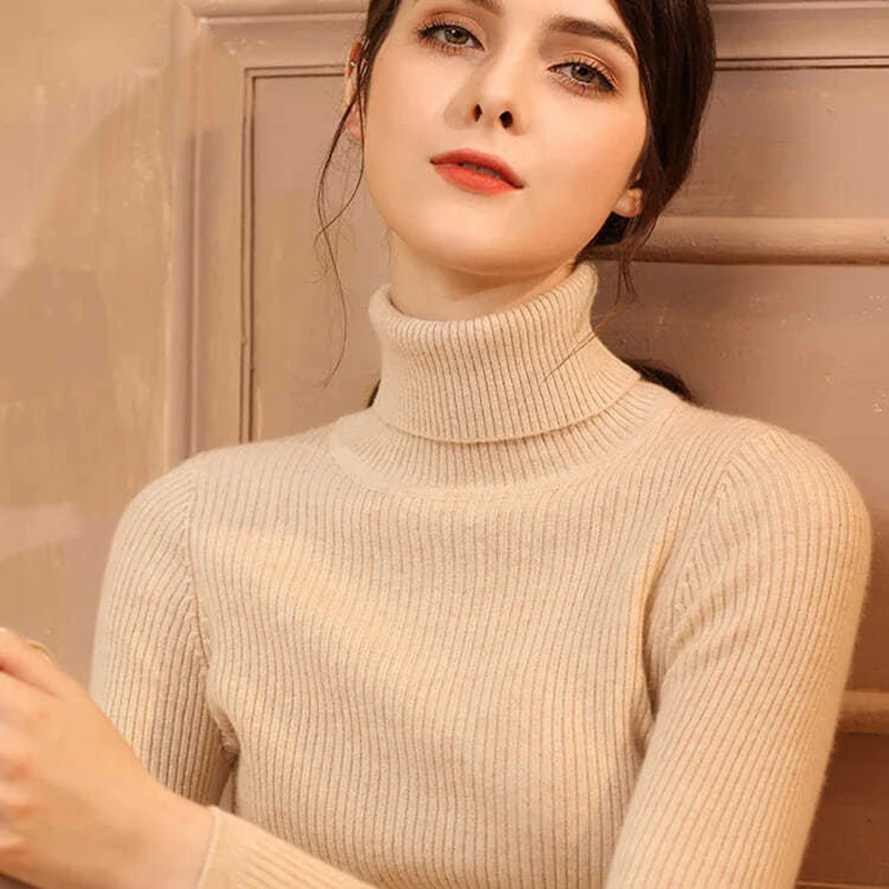 2026 Simple Women Turtleneck Sweater Winter Fashion Pullover Elastic Knit Ladies Jumper Casual Solid Black Female Basic Tops