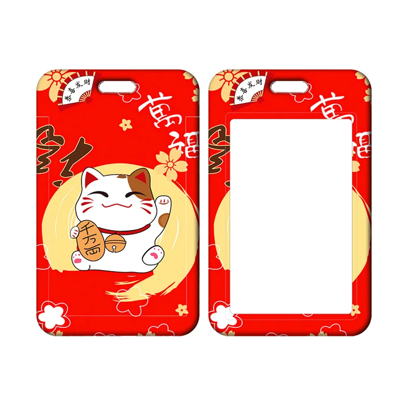 Lucky Cat ID Card Holder Lanyard Plutus Cat Bank Card Case Neck Strap Red Card Protectors Badge Credential Holders Keychain