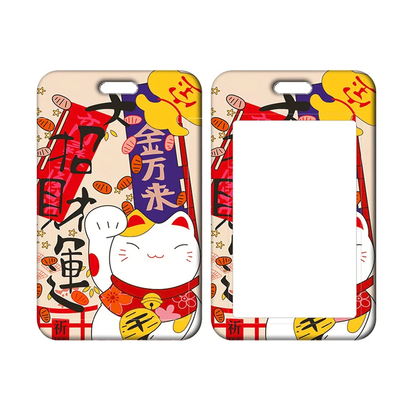 Lucky Cat ID Card Holder Lanyard Plutus Cat Bank Card Case Neck Strap Red Card Protectors Badge Credential Holders Keychain